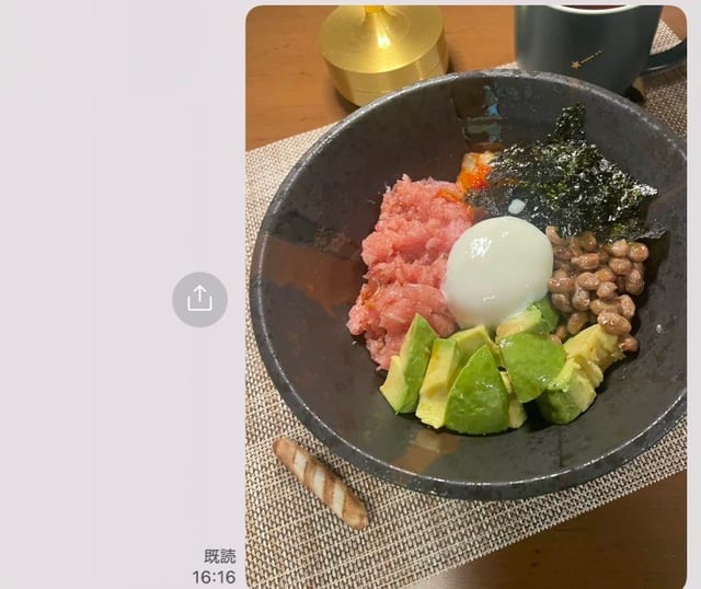会員がLINEで送った食事写真 (実際の画面)